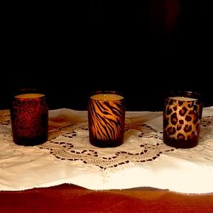 Set of 3 Glass animal print votives  (never used).